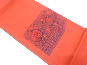 手織り紬　相良刺繍　花鳥模様袋帯